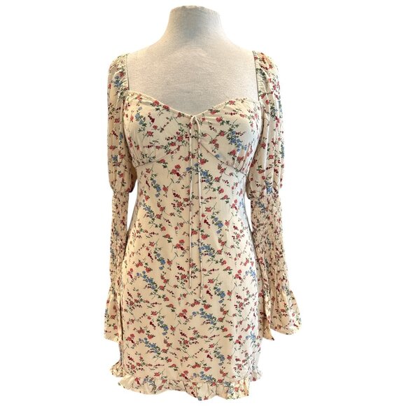 Native Daughters Dresses & Skirts - Native Daughters Cream Floral Mini Dress | Cottagecore Puff Sleeve Smocked Cuffs